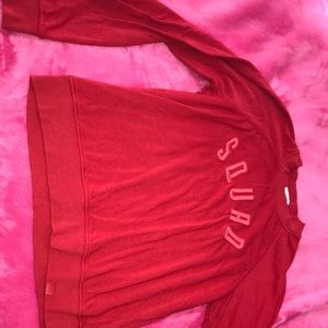 red crew neck long sleeve sweater